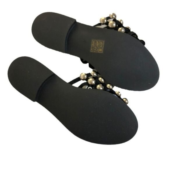 Beaded Black Suede Slide Sandals - Picture 4 of 6